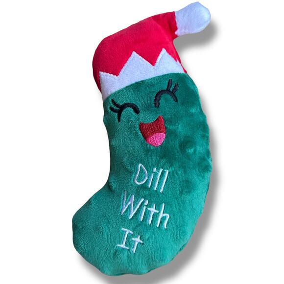Merry & Bright Plush Pickle Squeaky Dog Toy Soft Stuffy Winter Christmas Holiday - Picture 1 of 3